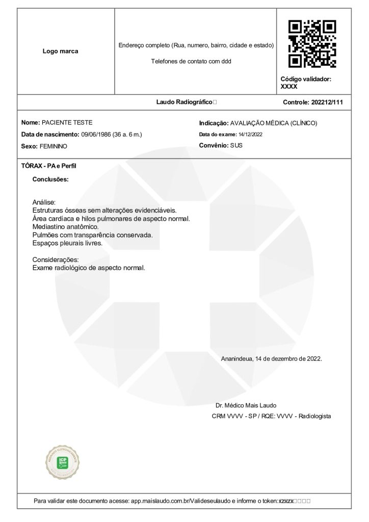 Exemplo de modelo de laudo de radiografia